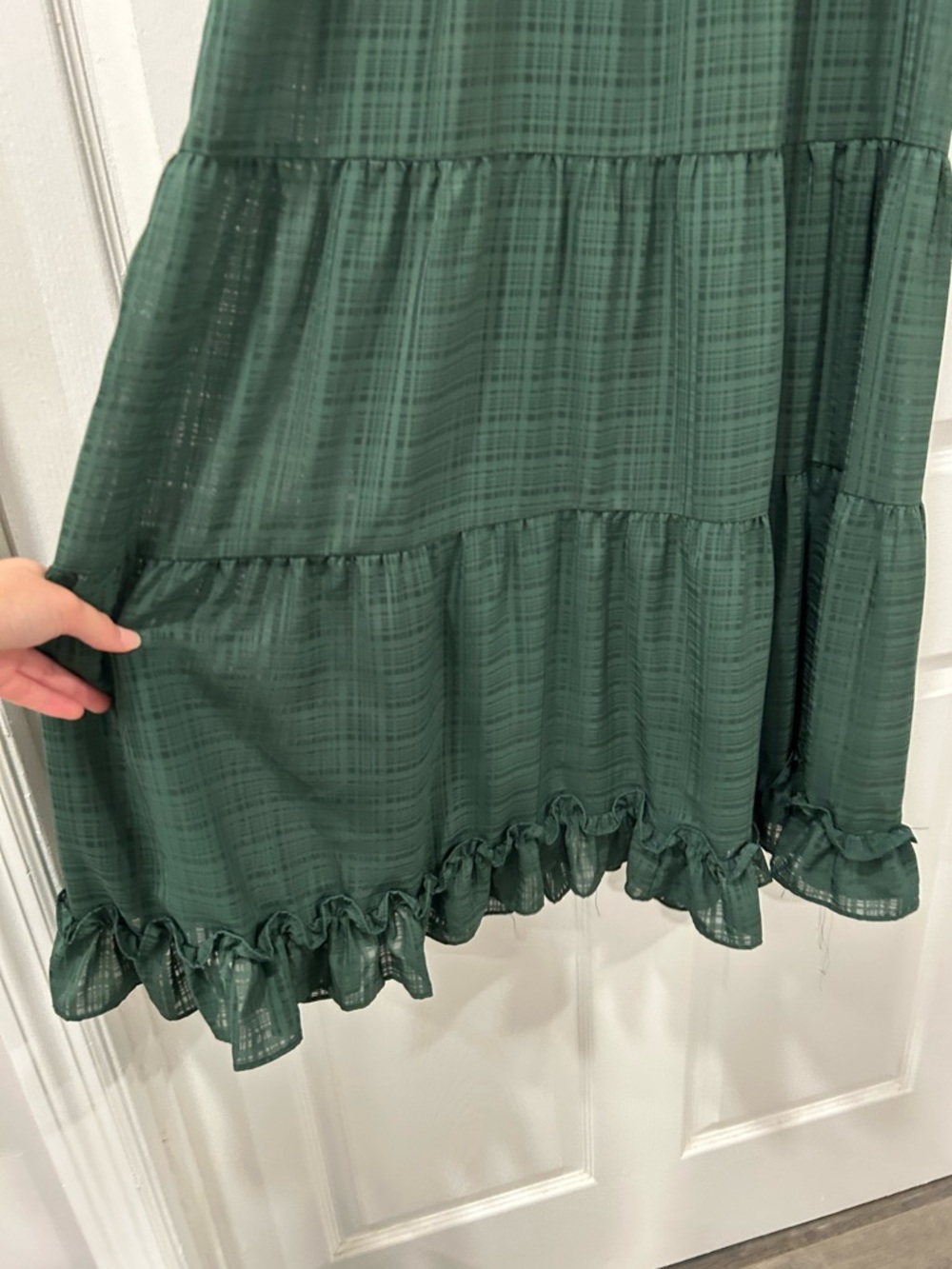 by the River Dark Green Ruffle Tiered Maxi Dress with Puff Sleeves Size Small - Picture 7 of 8